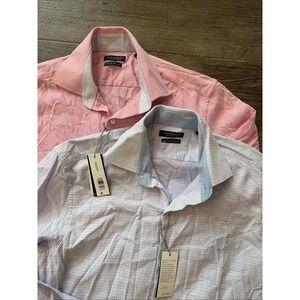 2 Tailorbyrd Mens Dress Shirt Small Size 14-14.5 Long Sleeve Button Herringbone